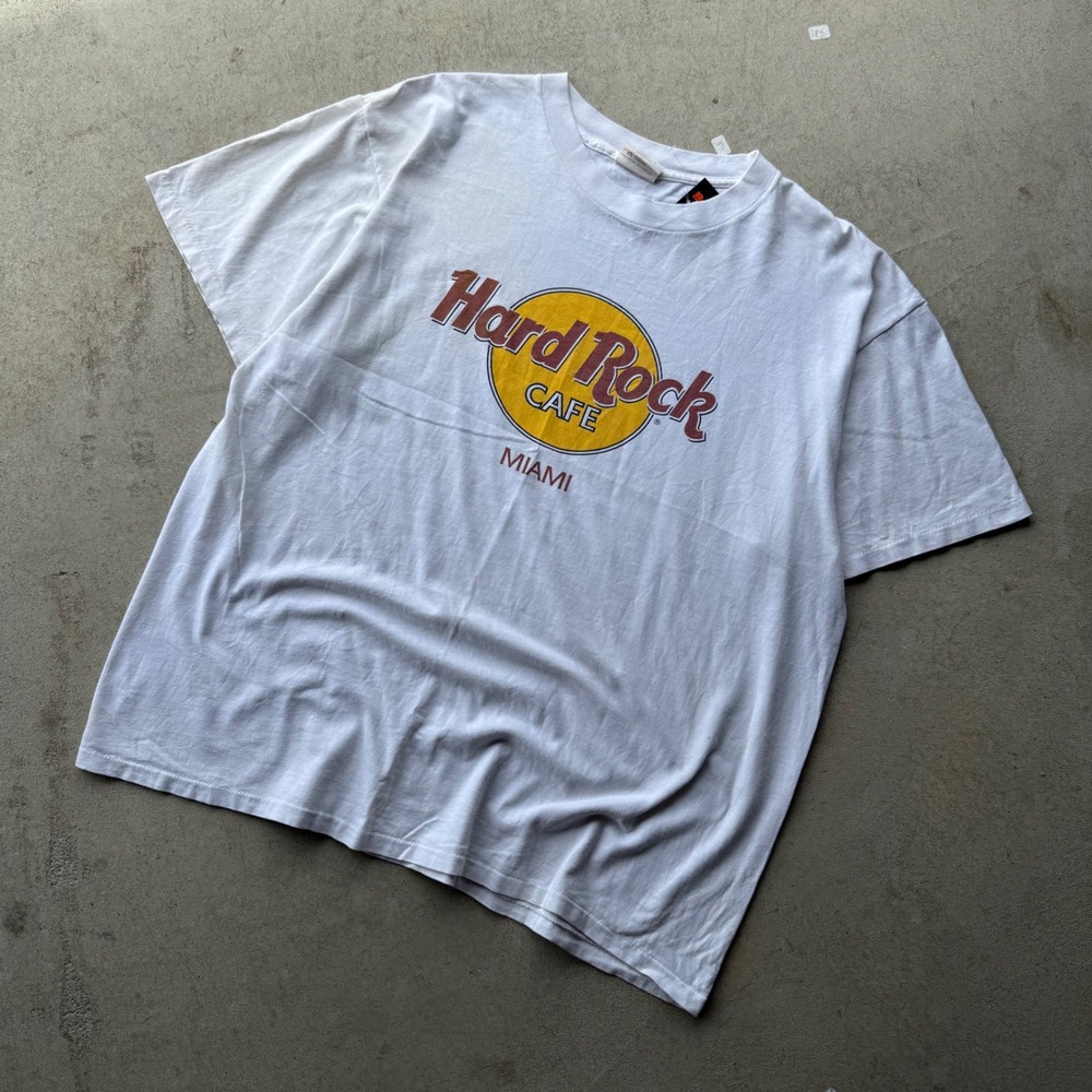90s Mens Hard Rock Cafe Miami Vintage Graphic T-Shirt White XL